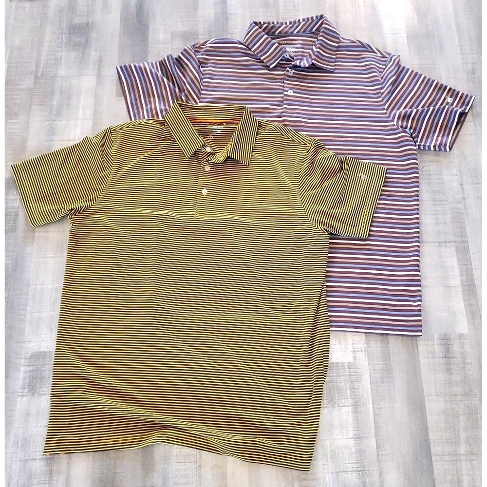 Michel Rouen Performance Mens Golf Polo Shirt Large Purple stripe lot of 2